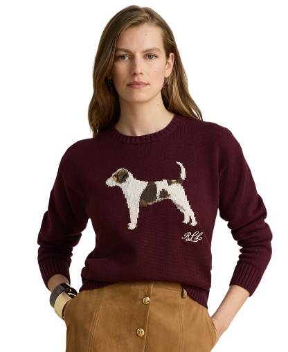 Lauren Ralph Lauren Women's Cotton Dog Sweater - Dark Garnet Multi