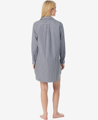 Lauren Ralph Lauren Women's Long-Sleeve Roll-Tab His Shirt Sleepshirt - Navy