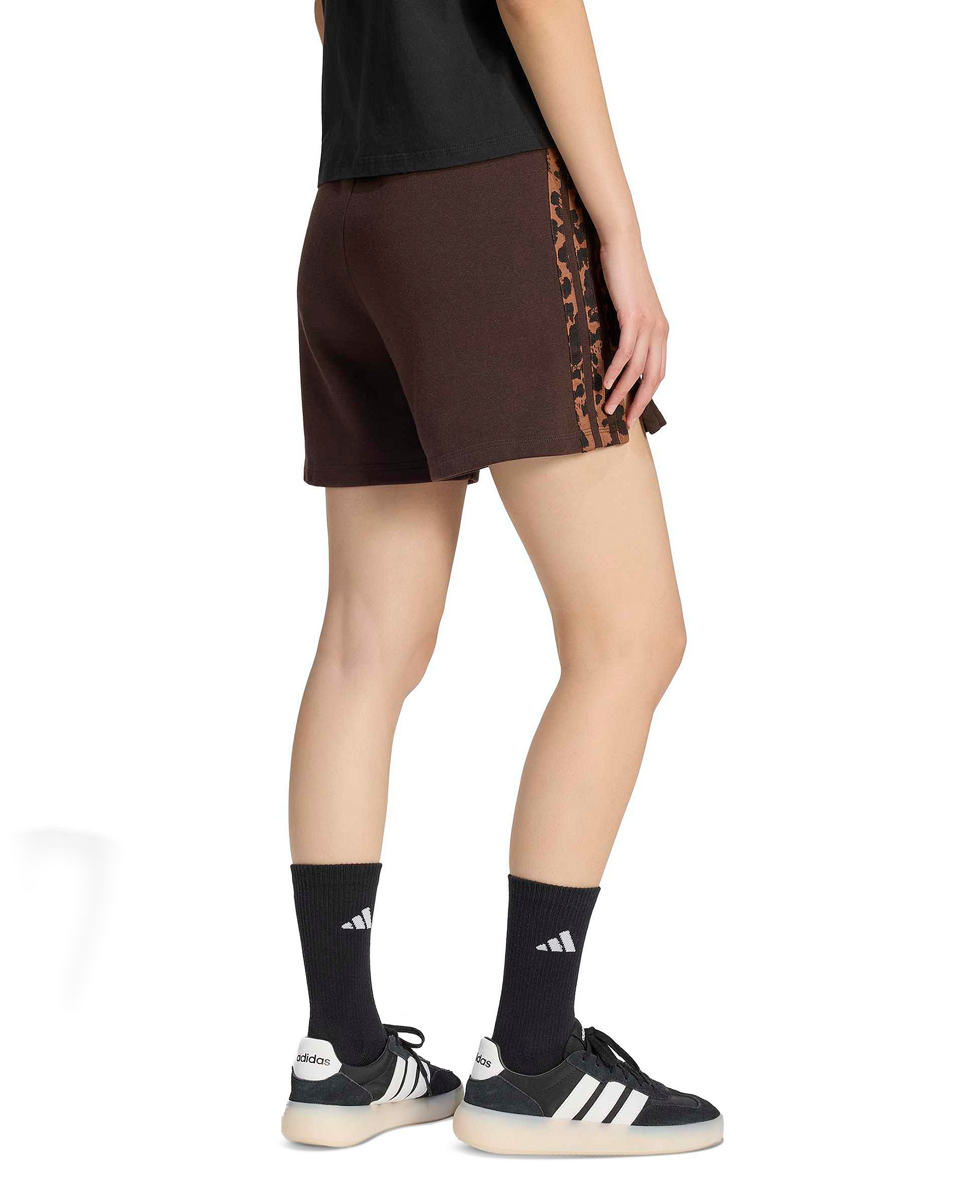adidas Women's Seasonal Essentials 3-Stripes Printed Shorts - Aurora Coffee/Multicolor/Preloved Brown