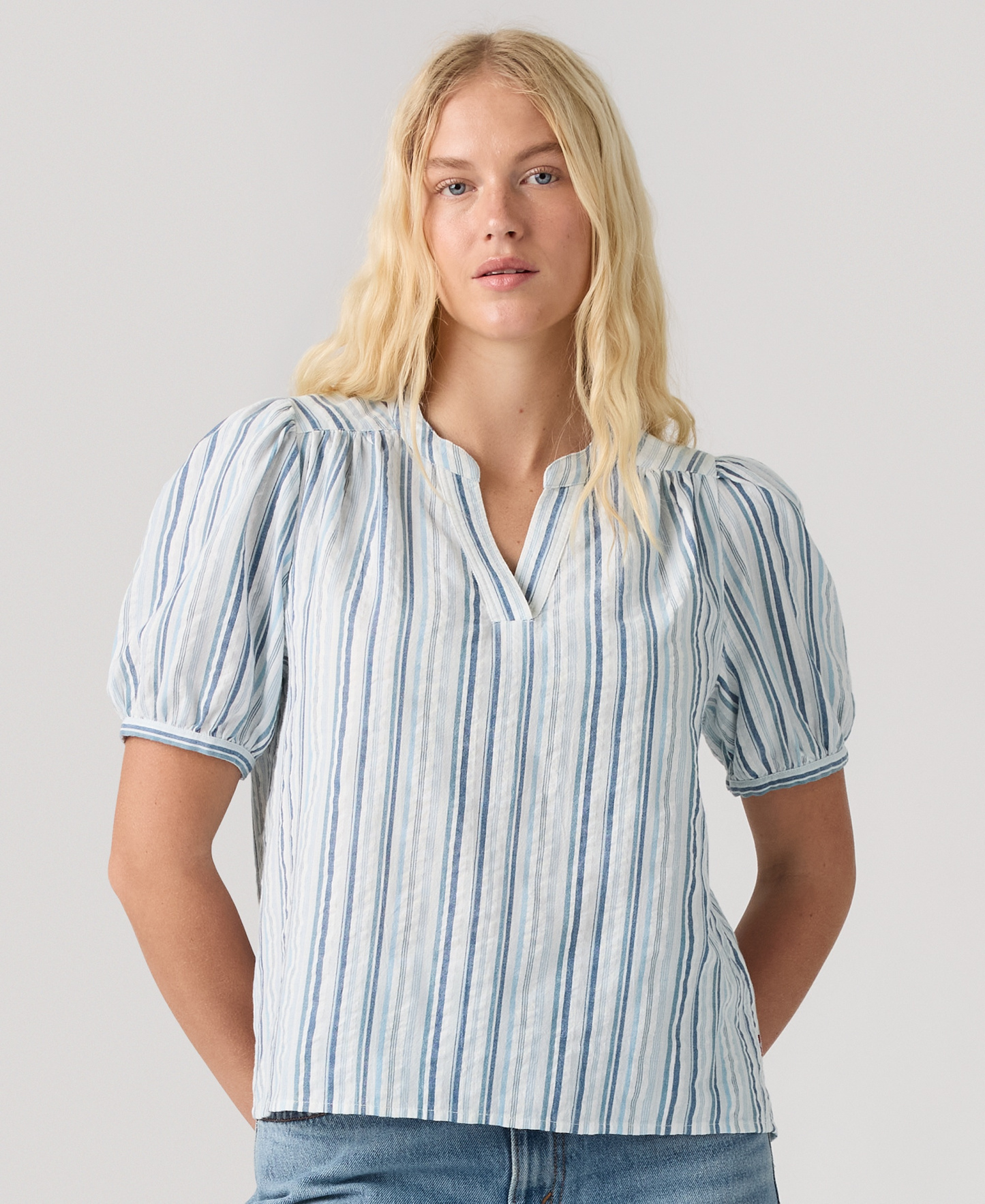 Levi's Women's Amelie Cotton Poplin Blouse - Rhonda Stripe Glacier Lak Da0a55