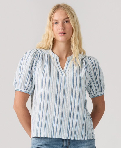 Levi's Women's Amelie Cotton Poplin Blouse - Rhonda Stripe Glacier Lak Da0a55
