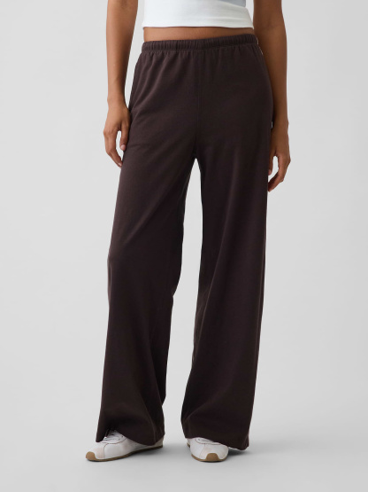 Knit Relaxed Track Pants - Terra brown with pink stripe