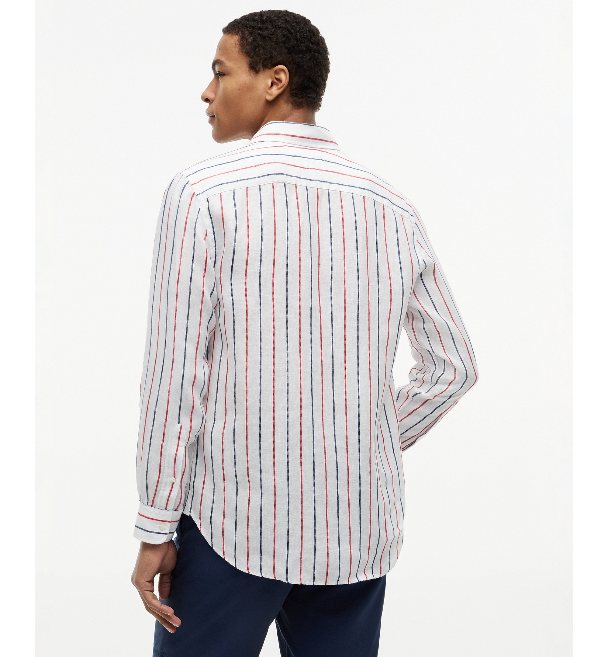 Tommy Hilfiger Men's Linen Textured Stripe Shirt - Medium Red / Stripe