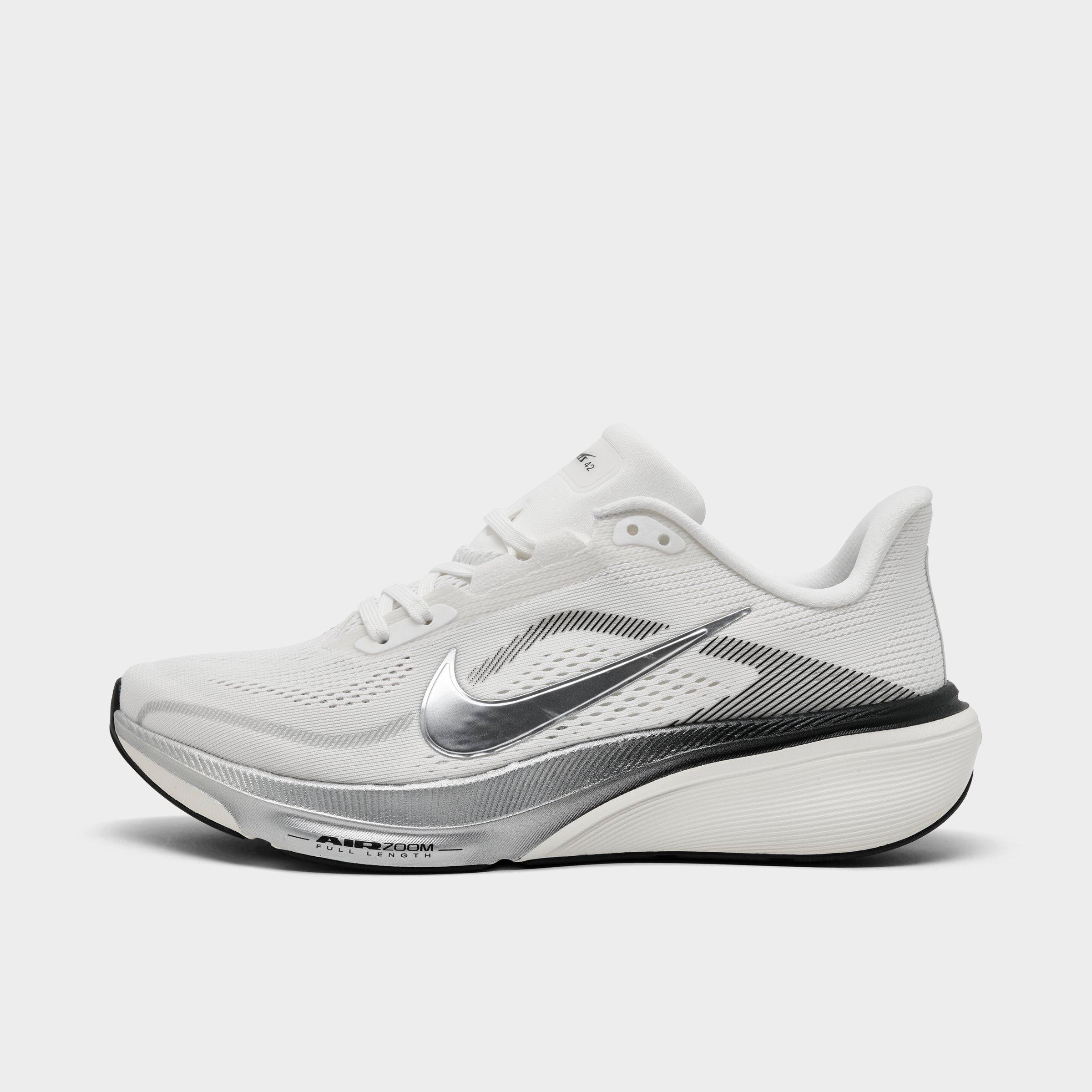 Women's Nithtke Pegasus 42 Running Shoes - Part 2 - Summit White/Metallic Silver - Left shoe facing left. Outside of the shoe.