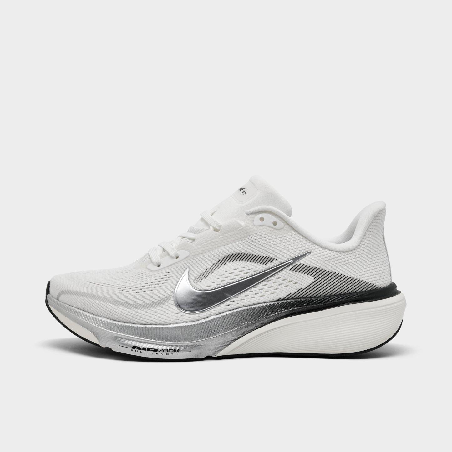 Women's Nithtke Pegasus 42 Running Shoes - Part 2 - Summit White/Metallic Silver - Left shoe facing left. Outside of the shoe.