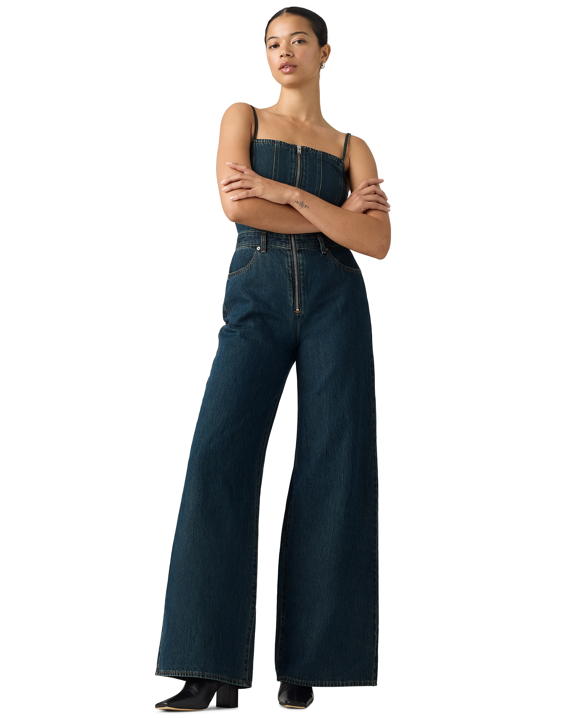 Levi's Premium Women's Seamed Wide-Leg Denim Jumpsuit - Cash Out Stone