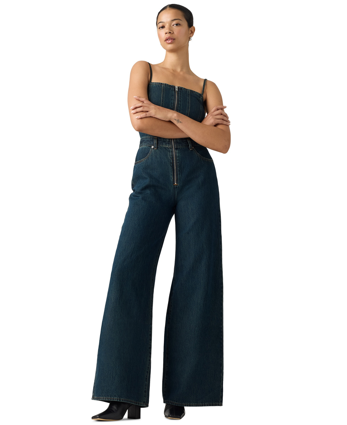 Levi's Premium Women's Seamed Wide-Leg Denim Jumpsuit - Cash Out Stone