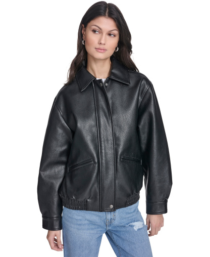 Levi's Women's Faux Leather Relaxed-Fit Bomber Jacket - Black