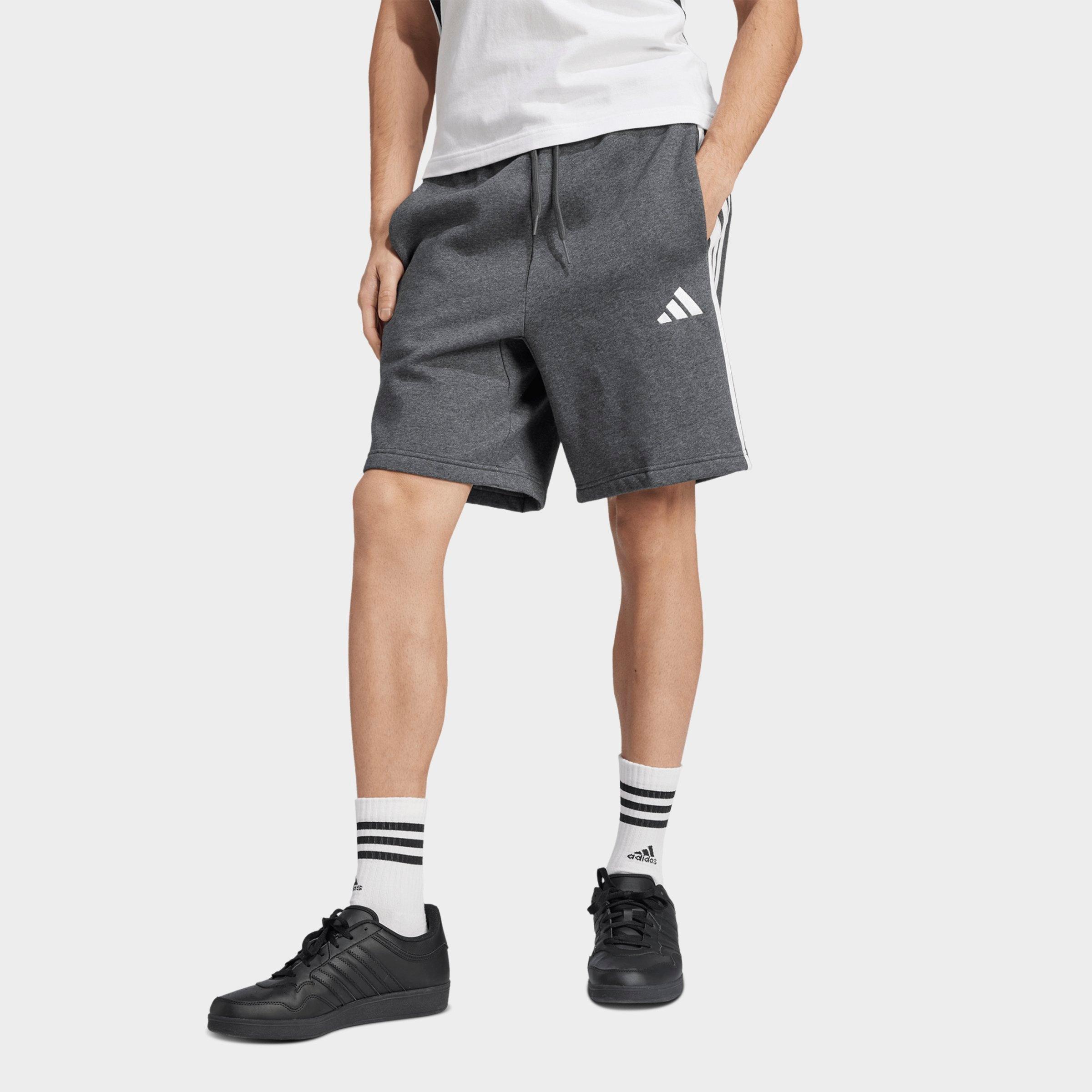 Men's adidas Essentials 3-Stripes Fleece Shorts - Medium Grey Heather/Black