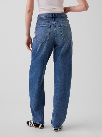 High Rise Barrel Cargo Jeans - Medium wash