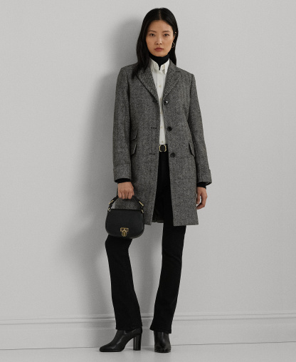 Lauren Ralph Lauren Women's Single-Breasted Walker Coat, Created for Macy's - Black/Cream