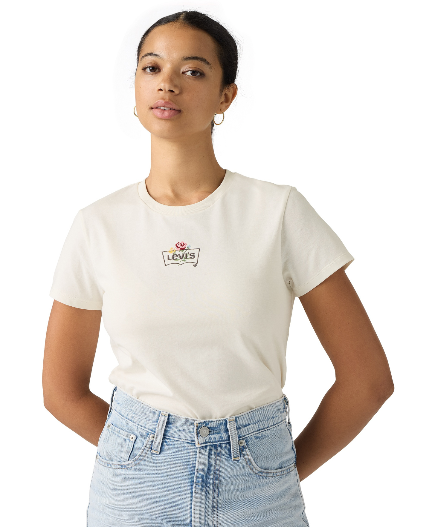 Levi's Women's Perfect Graphic Logo Cotton T-Shirt - Emb Rose Bw Egret