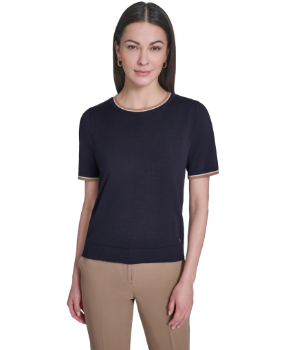Tommy Hilfiger Women's Short-Sleeve Crewneck Sweater - Midnight Multi
