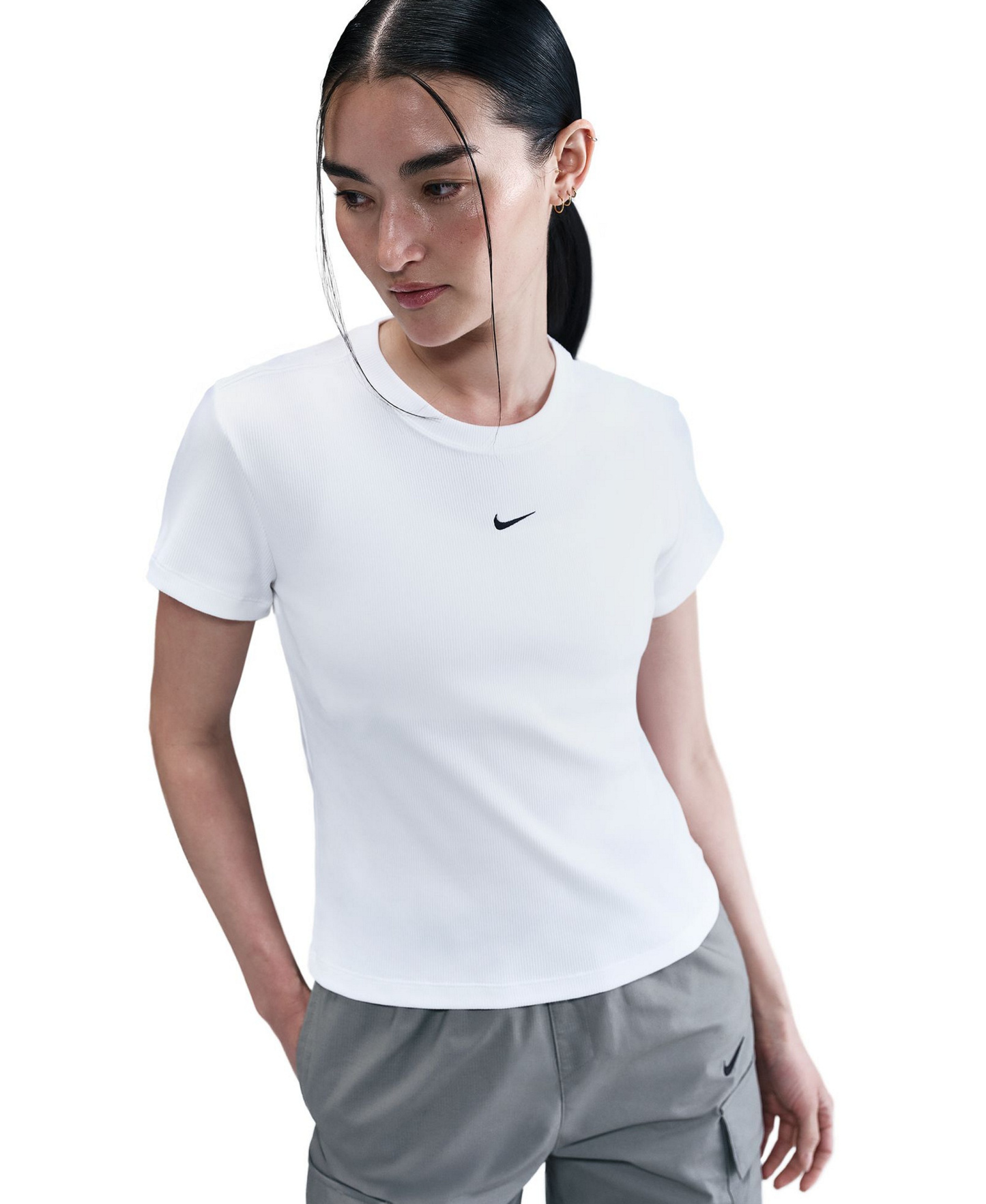 Nike Women's Sportswear Tight Ribbed Short-Sleeve T-Shirt - White