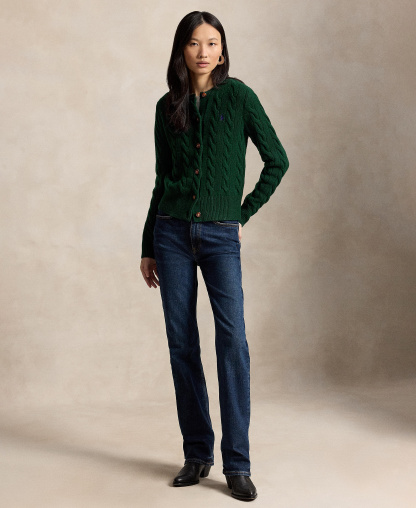 Polo Ralph Lauren Women's Cable-Knit Wool-Cashmere Cardigan Sweater - College Green
