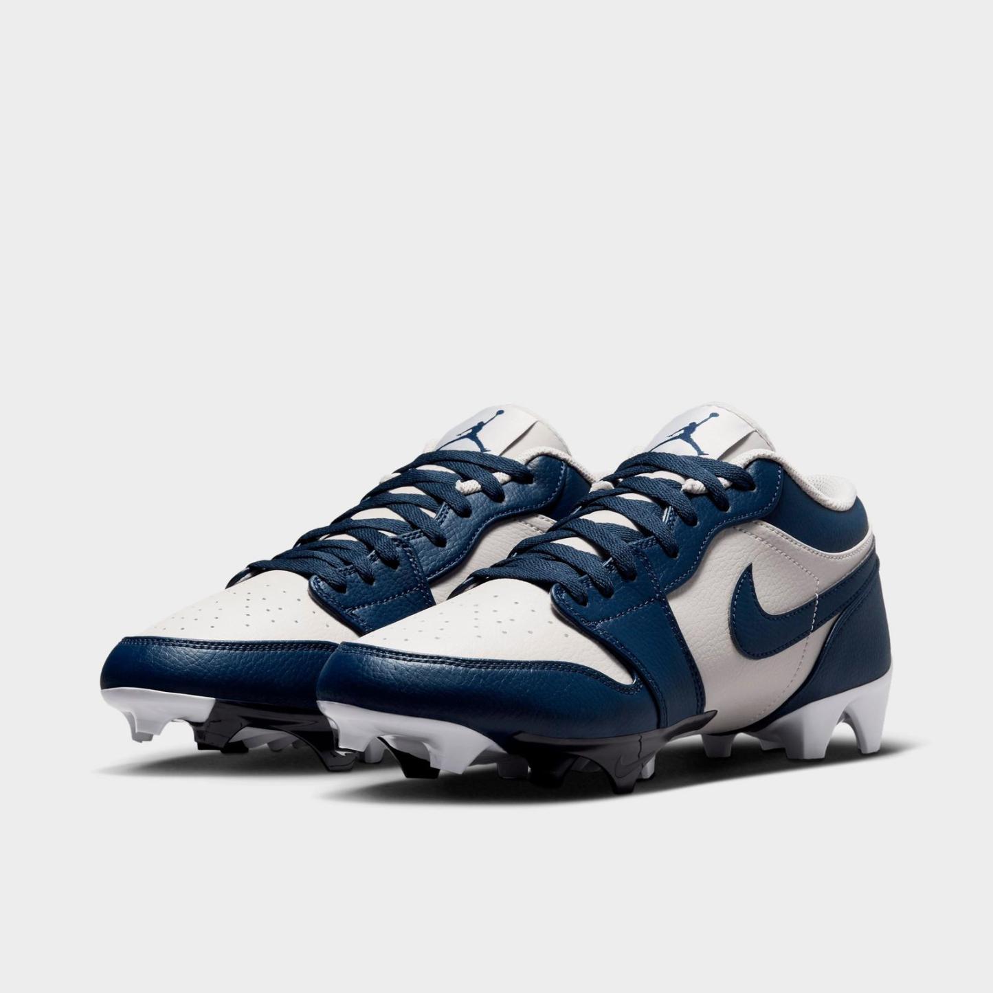 Men's Jordan 1 Low TD Football Cleats - Wolf Grey/White/College Navy - view 2