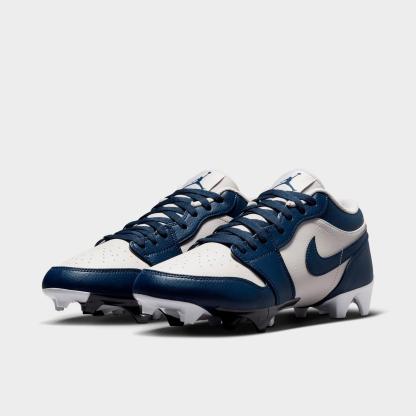 Men's Jordan 1 Low TD Football Cleats - Wolf Grey/White/College Navy - view 2