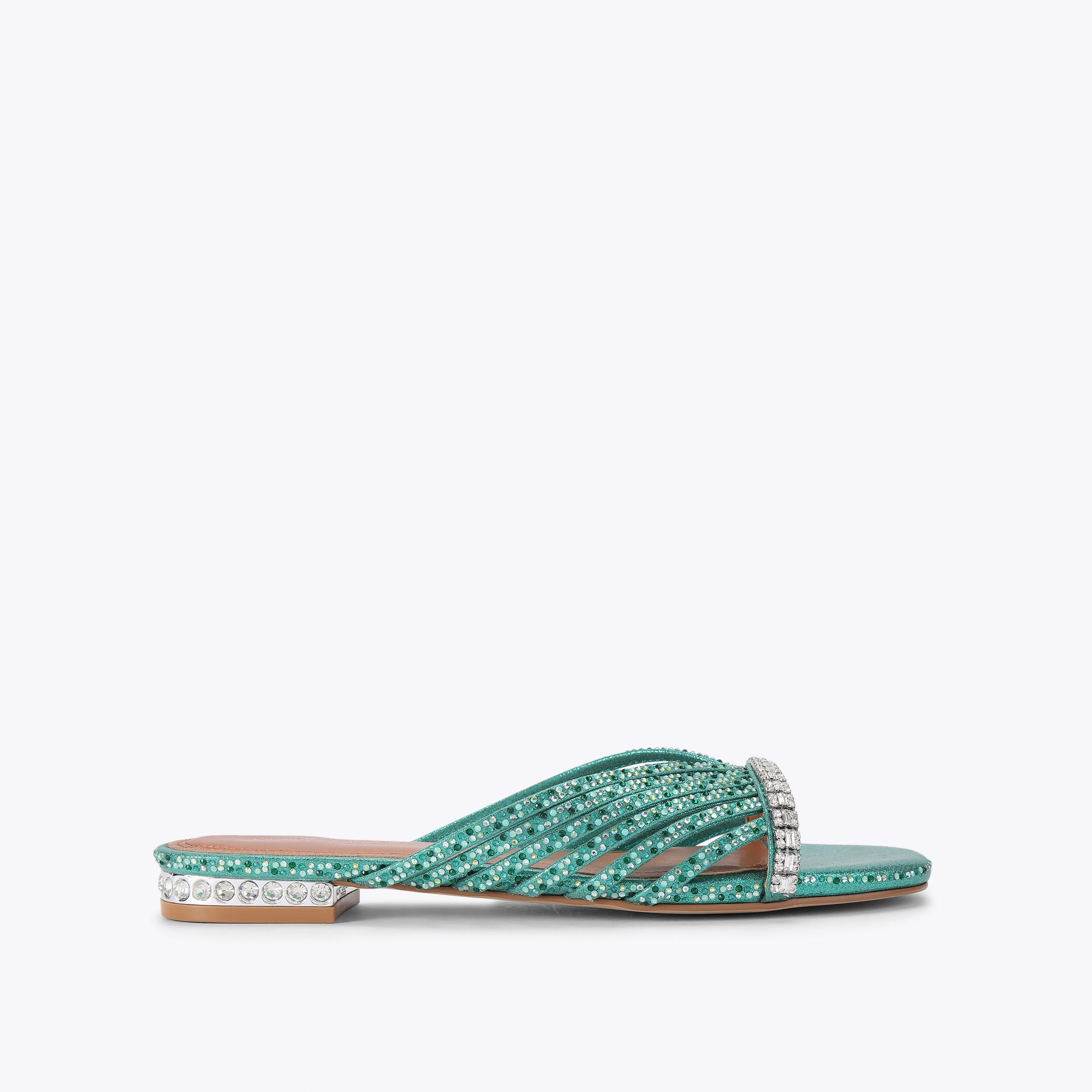 Kurt Geiger London Crystal Strap Flat Mule - Green