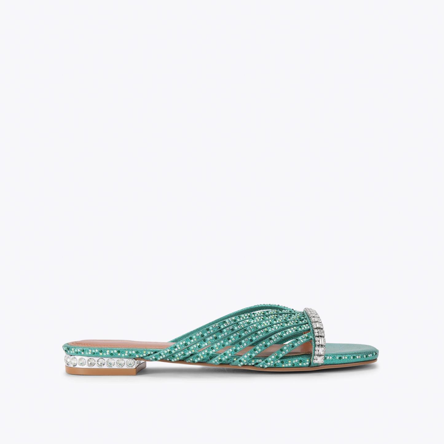 Kurt Geiger London Crystal Strap Flat Mule - Green