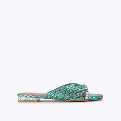 Kurt Geiger London Crystal Strap Flat Mule - Green