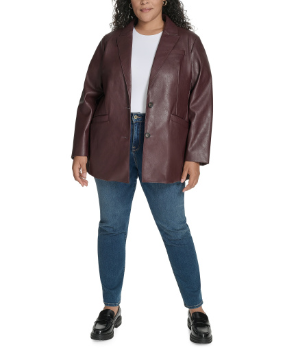 Levi's Women's Single-Breasted Faux-Leather Blazer - Oxblood