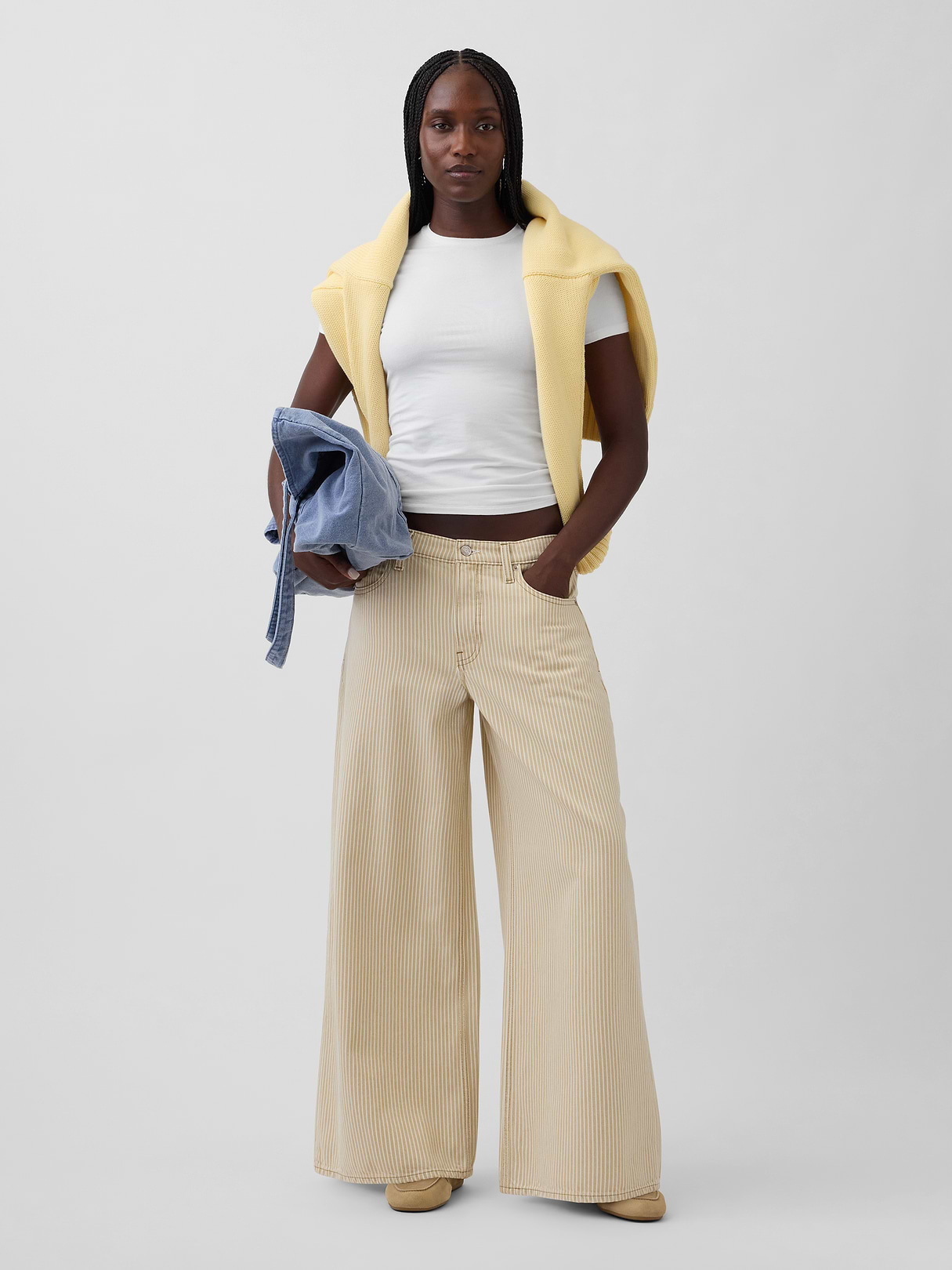 Low Slung Extra Baggy Jeans - Khaki tan stripe