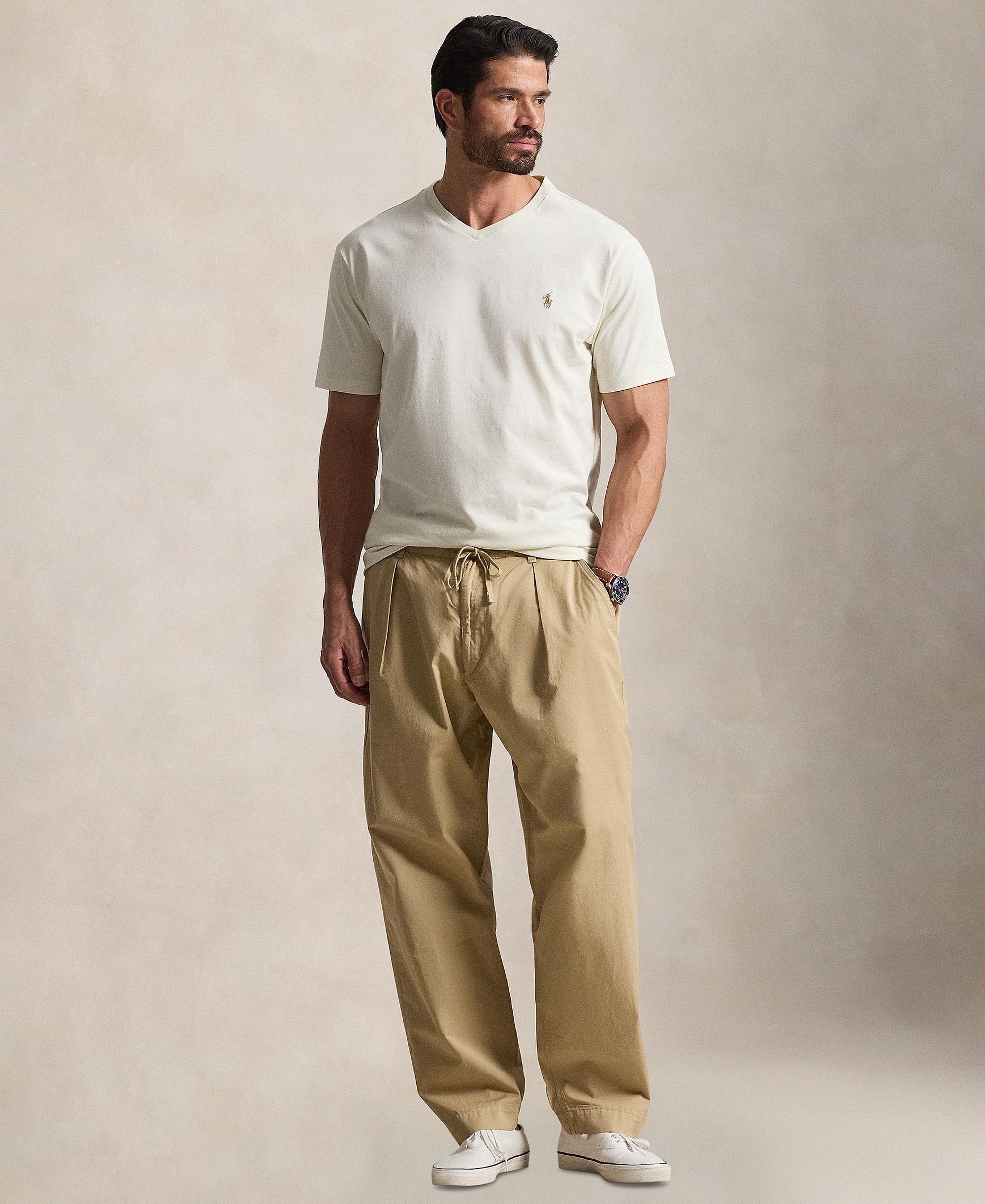 Polo Ralph Lauren Men's Big & Tall V-Neck T-Shirt - Parachment Cream/C8634