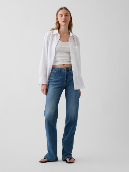 Mid Rise Relaxed Straight Jeans - Medium indigo