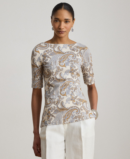 Lauren Ralph Lauren Women's Boat Neck Short-Sleeve Blouse - Cream Multi