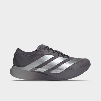 Men's adidas Adizero EVO SL Running Shoes - Part 1 - Grey Strata/Silver Metallic/Light Granite - Left shoe facing left. Outside of the shoe.