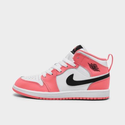 Little Kids' Air Jordan Retro 1 Mid Casual Shoes - Pink Gaze/White/Black - view 1