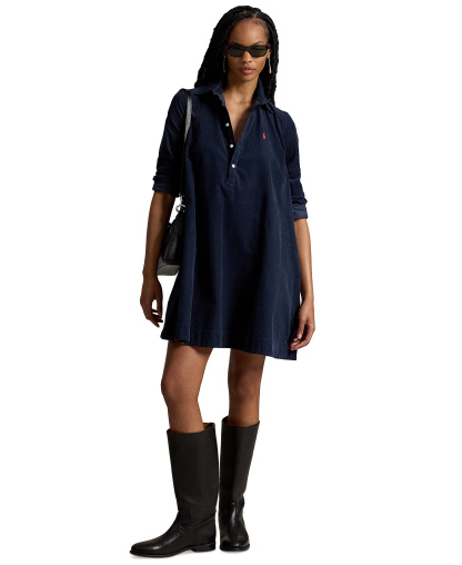 Polo Ralph Lauren Women's Corduroy Pleated Shirt Dress - Navy