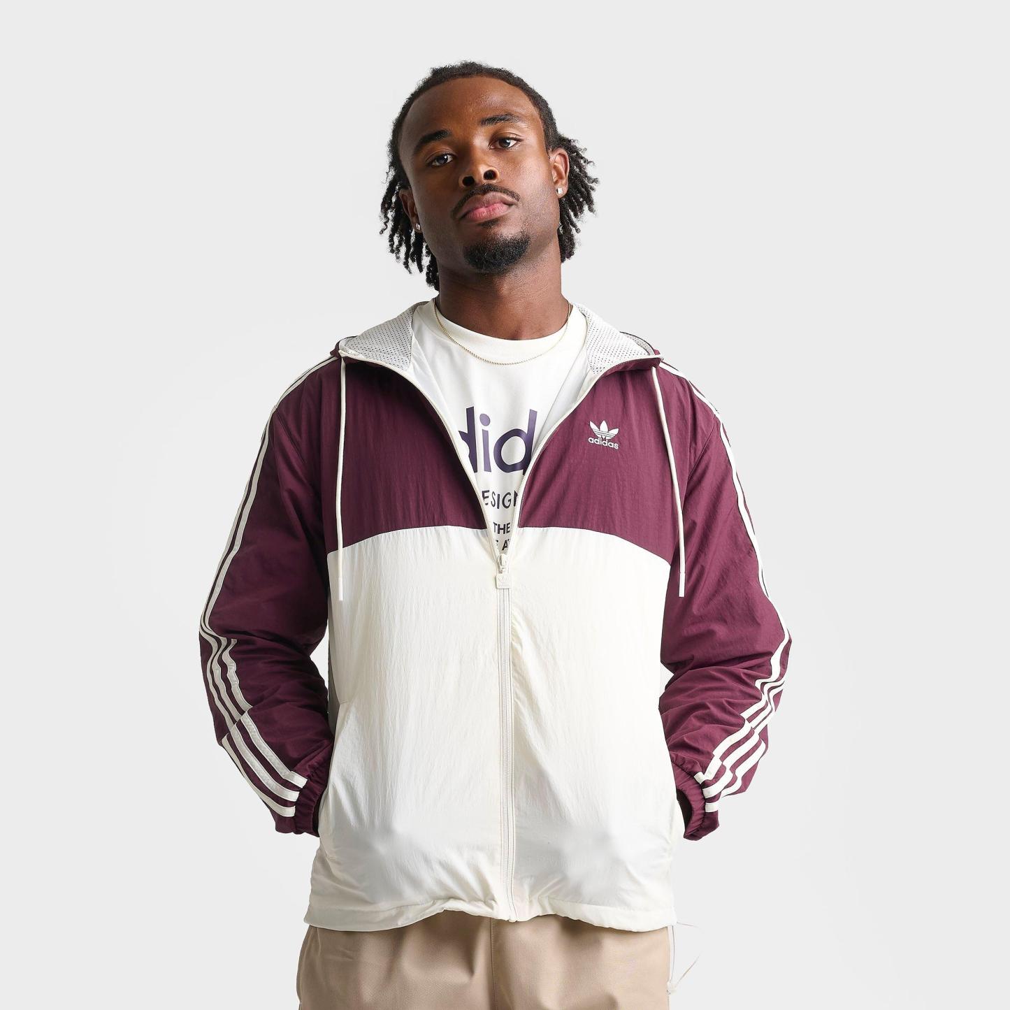 Men's adidas Originals Terrace Woven Full-Zip Windbreaker Jacket - Maroon/Off White