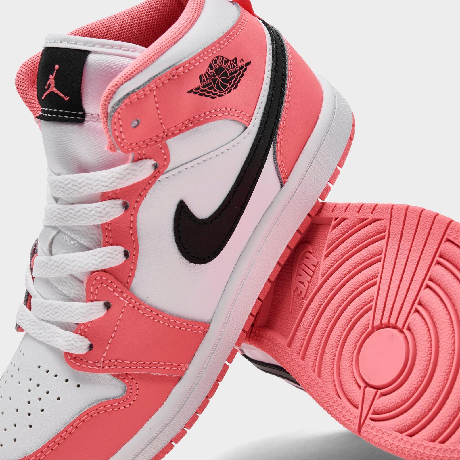 Little Kids' Air Jordan Retro 1 Mid Casual Shoes - Pink Gaze/White/Black - view 3