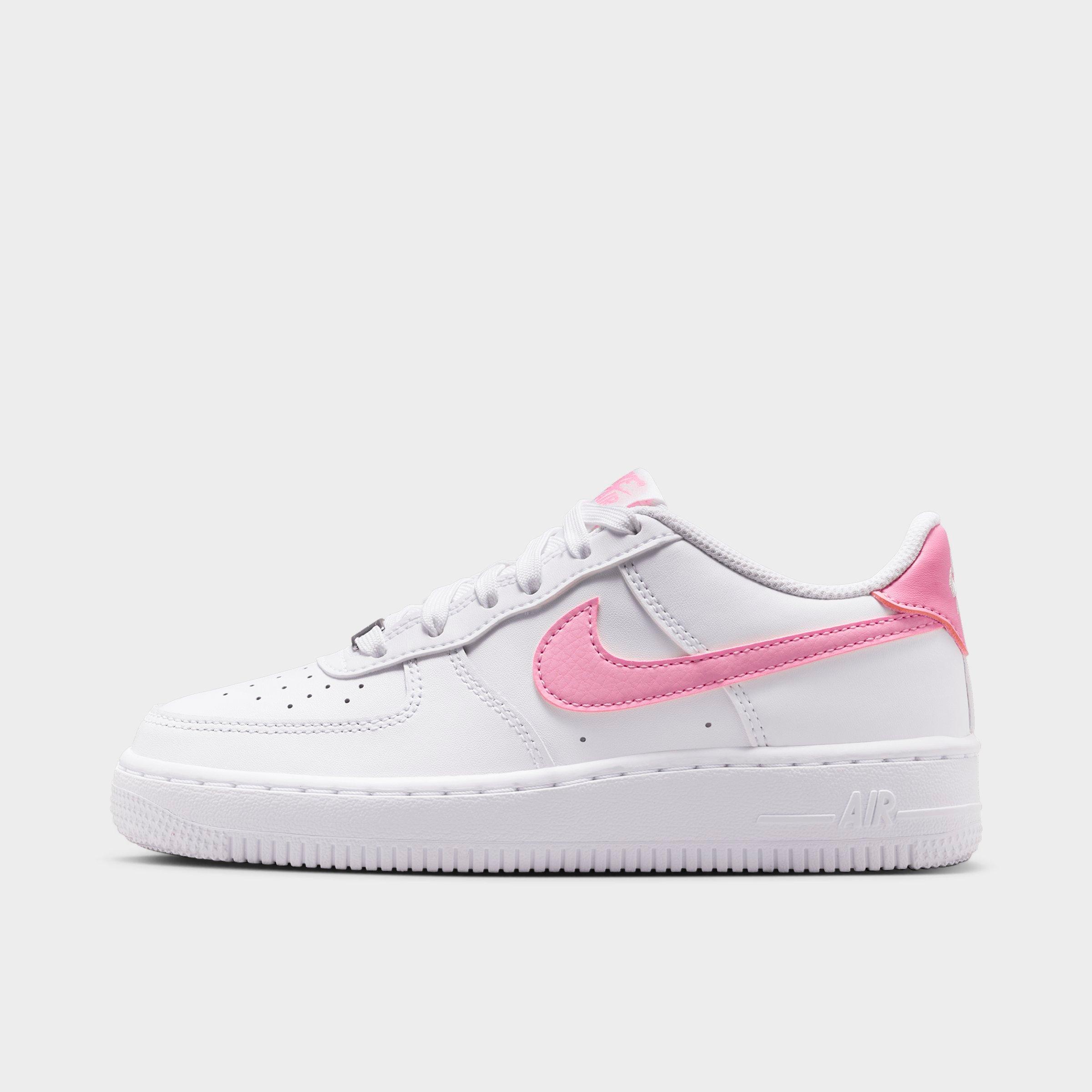 Big Kids' Nithtke Air Force 1 Low Casual Shoes - White/Pink Rise - Left shoe facing left. Outside of the shoe.