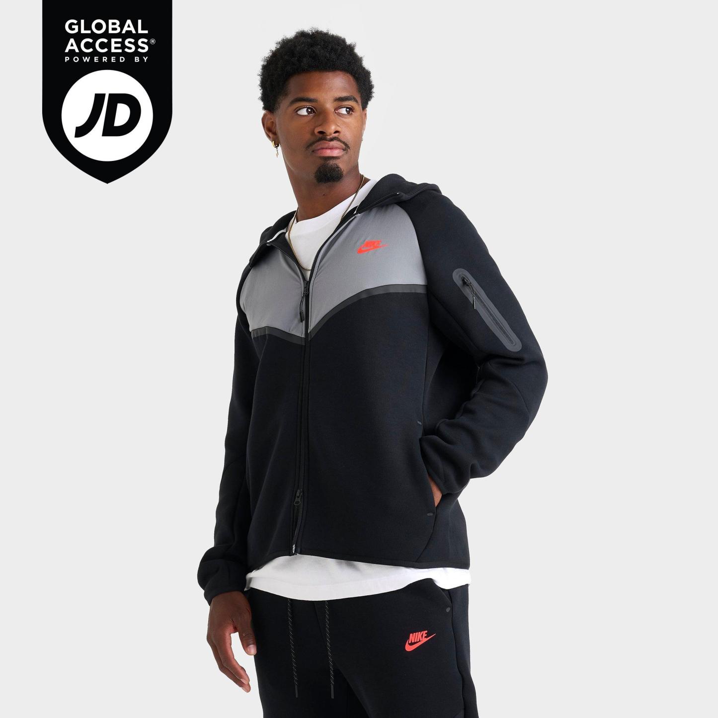 Men's Nithtke Tech Fleece Windrunner Full-Zip Jacket - Black/Smoke Grey/Bright Crimson