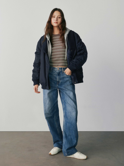 High Rise Barrel Cargo Jeans - Medium wash