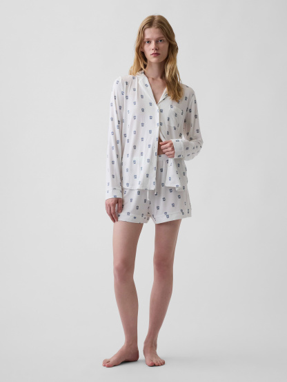 SoftMade Modal PJ Top - Off white coffee cup print