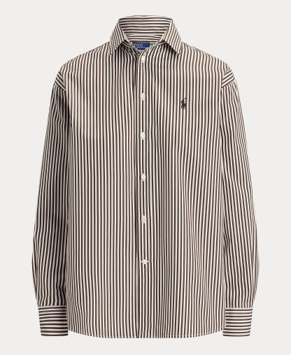 Polo Ralph Lauren Women's Relaxed-Fit Striped Cotton Shirt - Dark Brown/White