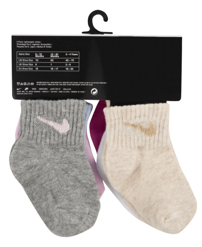 Nike Baby and Toddler Boys' and Baby Girls' Swoosh Ankle Socks, 6-Pack - Pink/White/Multi