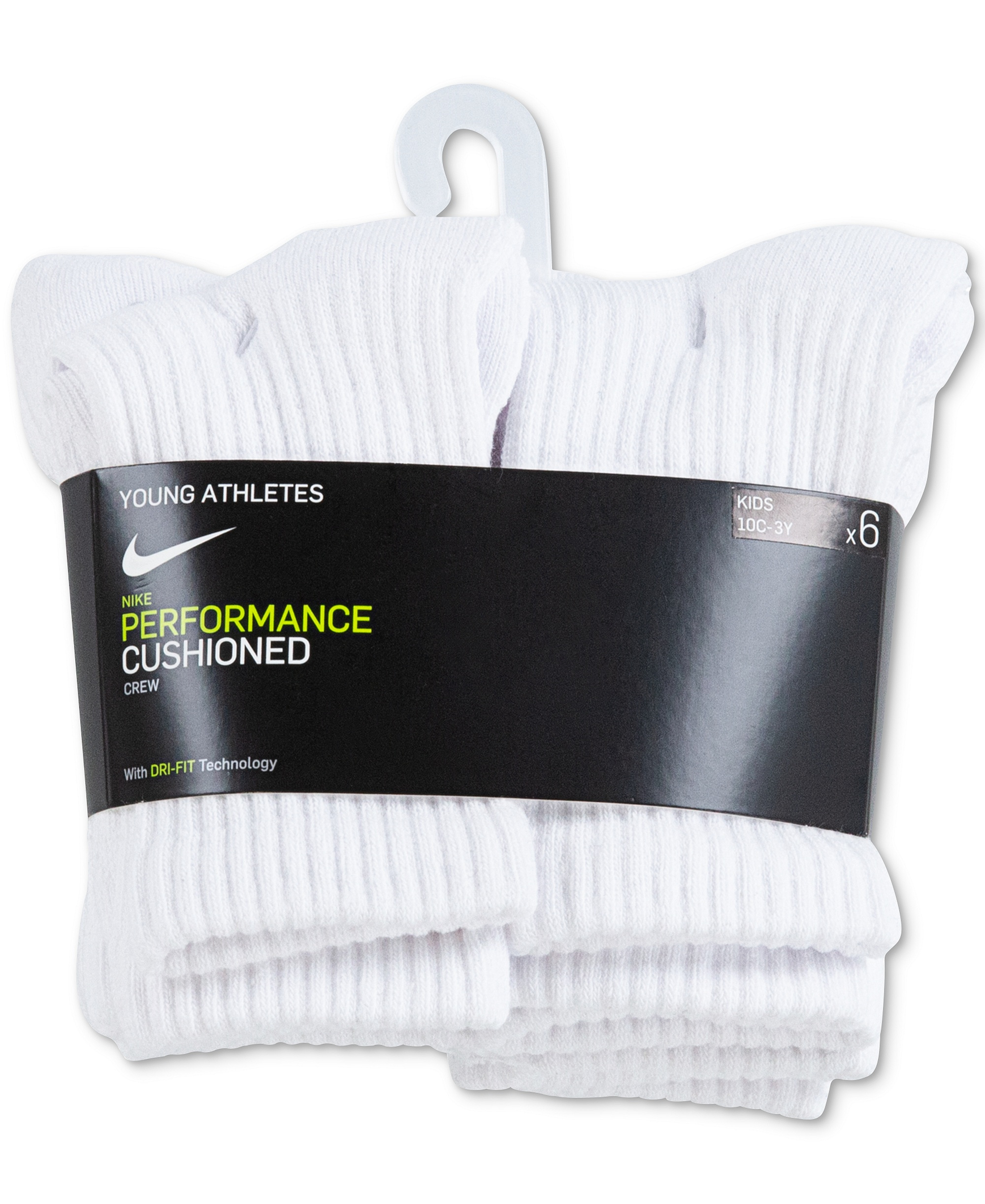 Nike Kids' 5-7 Performance Crew Socks, 6-Pack - White