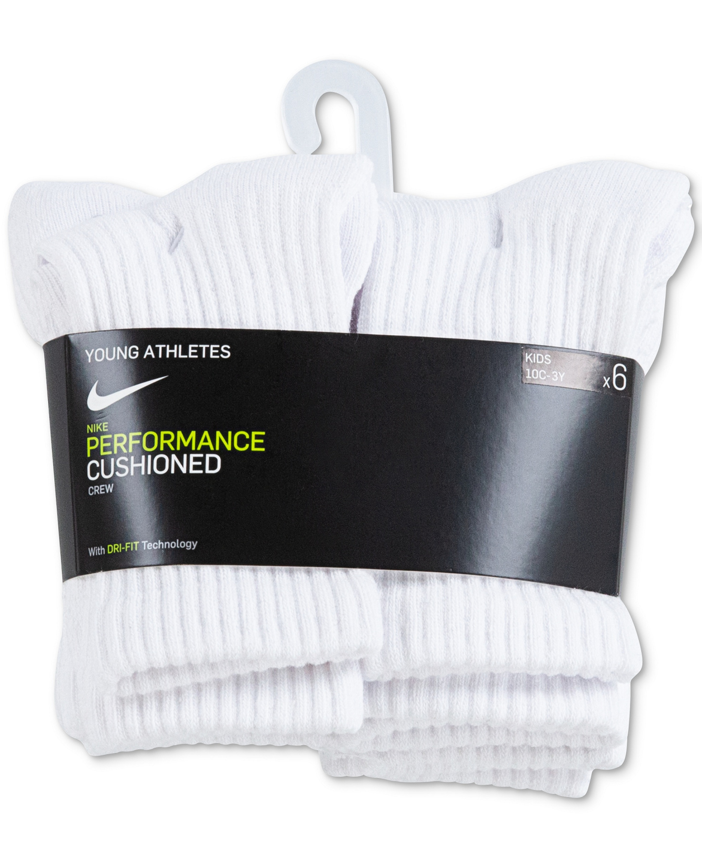 Nike Kids' 5-7 Performance Crew Socks, 6-Pack - White