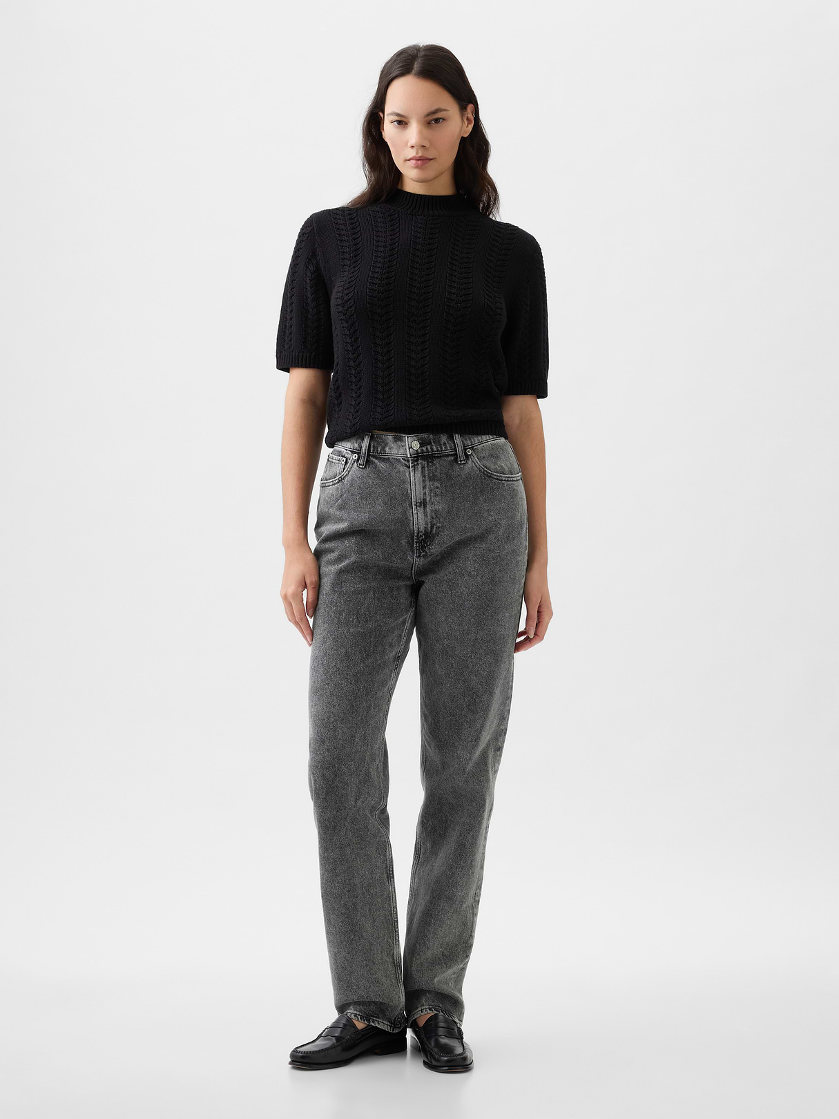 High Rise '90s Slim Straight Jeans - washed black