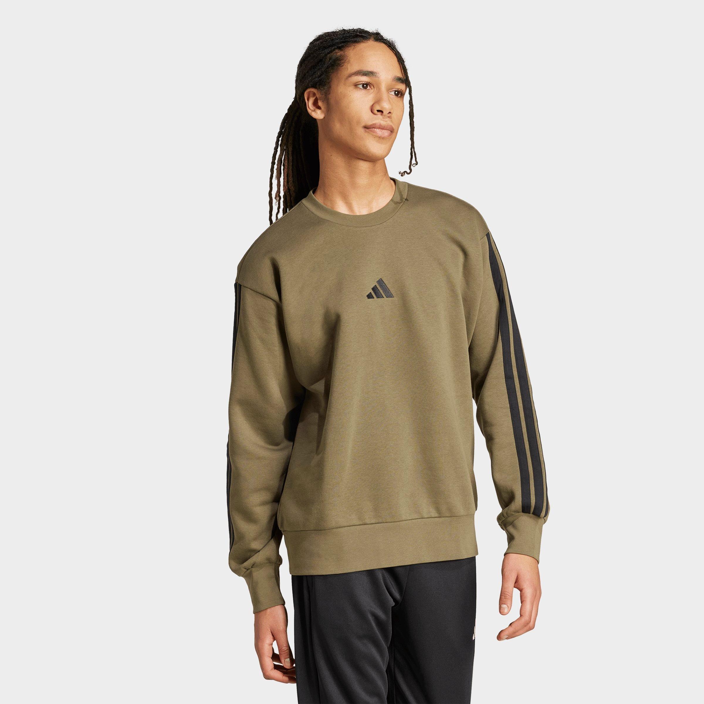 Men's adidas Essentials 3-Stripes Fleece Crewneck Sweatshirt - Olive Strata/Black
