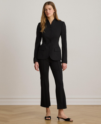 Lauren Ralph Lauren Women's Stretch Lightweight Curved Stand Collar Blazer - Black
