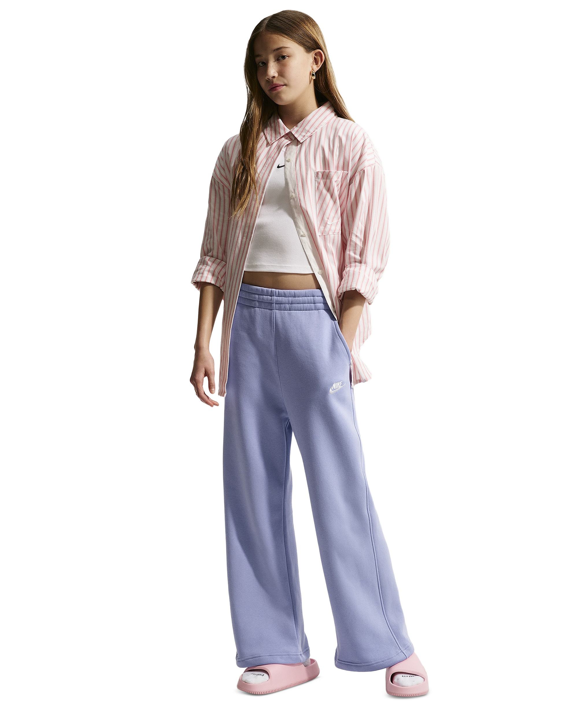 Nike Girls' 7-16 Sportswear Club Fleece Wide-Leg Sweatpants - Light Thistle