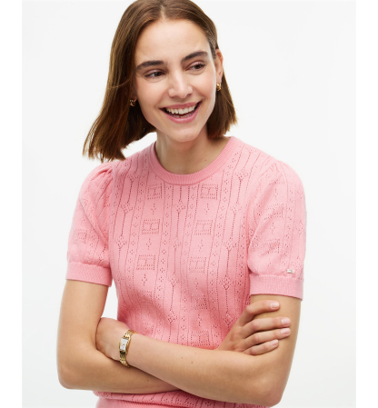 Tommy Hilfiger Women's Pointelle Puff-Sleeve Sweater - Carnation Pink
