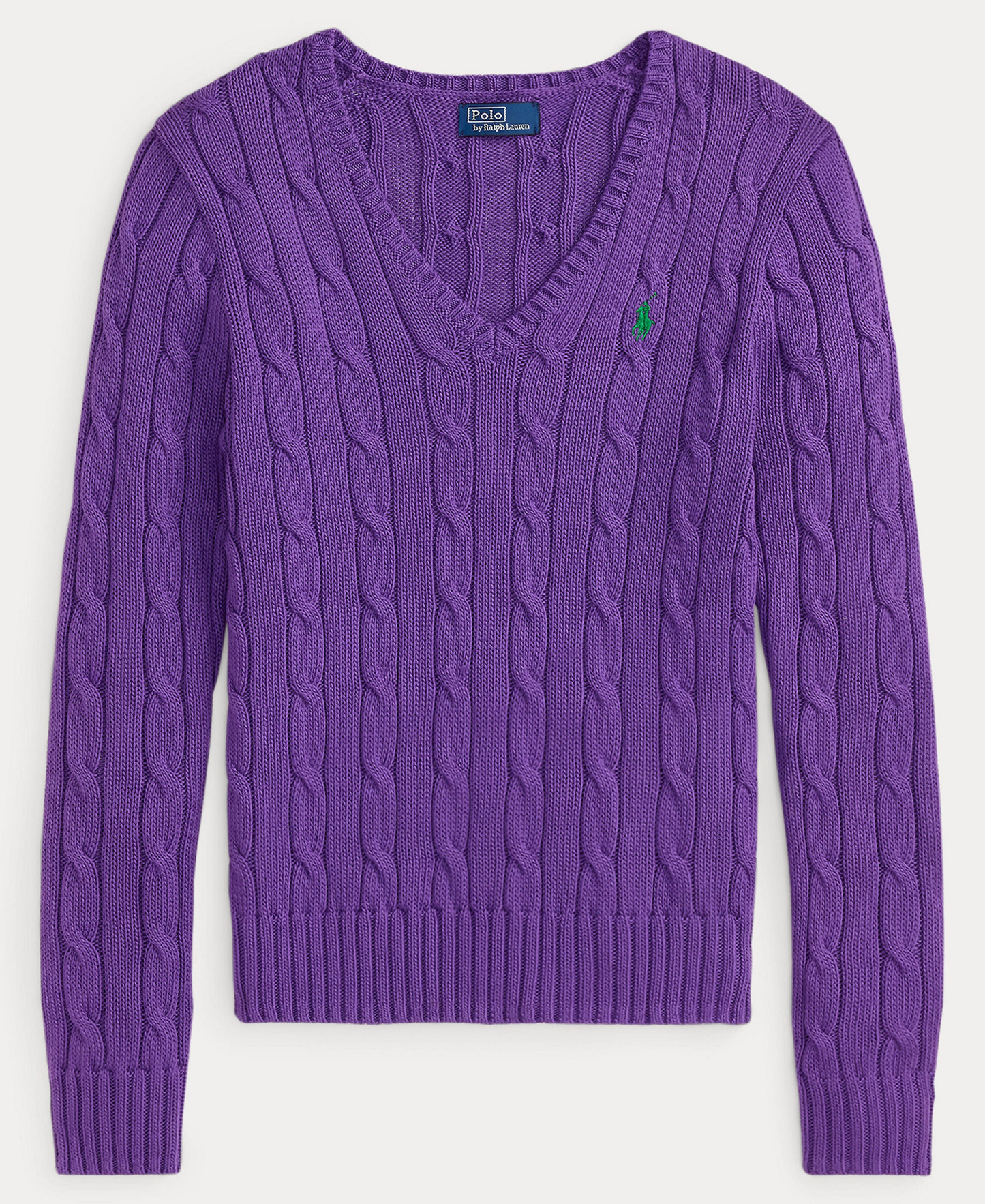 Polo Ralph Lauren Women's Cable-Knit Cotton V-Neck Sweater - Magenta