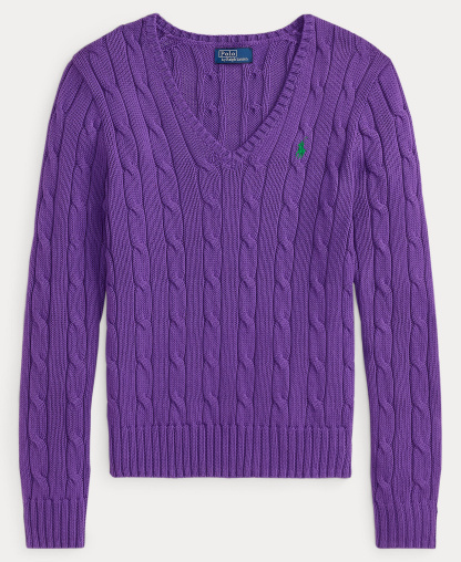 Polo Ralph Lauren Women's Cable-Knit Cotton V-Neck Sweater - Magenta