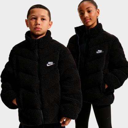Big Kids' Nithtke Sportswear Therma-FIT Loose Sherpa Full-Zip Puffer Jacket - Black/White